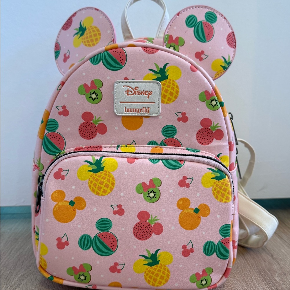 Disney Loungefly Pink Fruit Print Backpack and Wallet Set - Picture 2 of 9